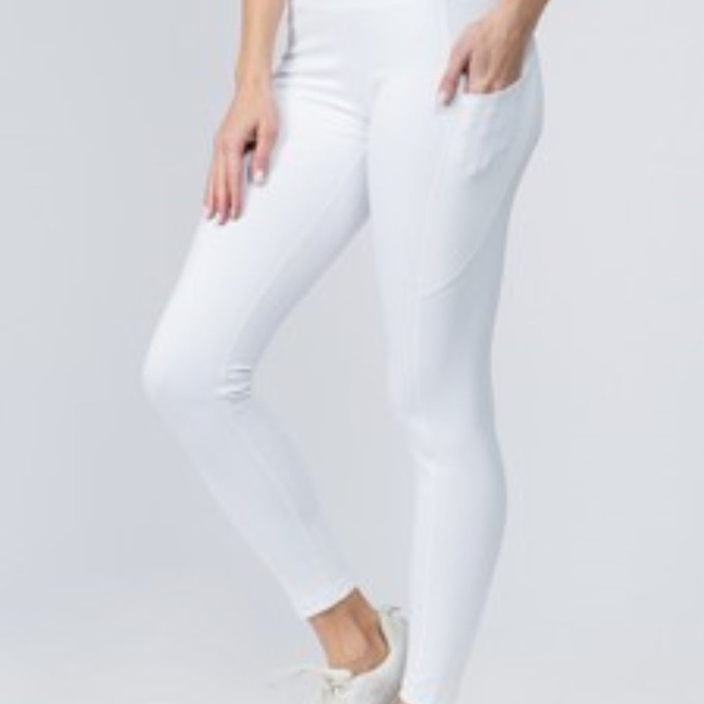 High Waist 5 Pocket Workout Leggings - WHITE - Picture 6 of 6